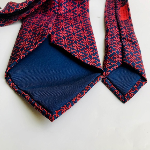 Hermes Red and Blue Geometric Silk Tie - Picture 5 of 5
